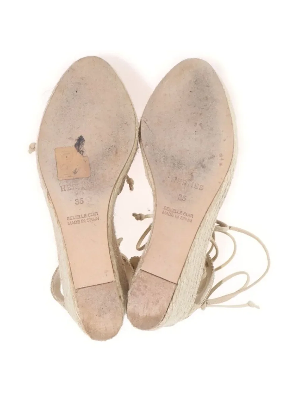 Hermes Wedge Sole Espadrille Pumps Mules Suede Beige